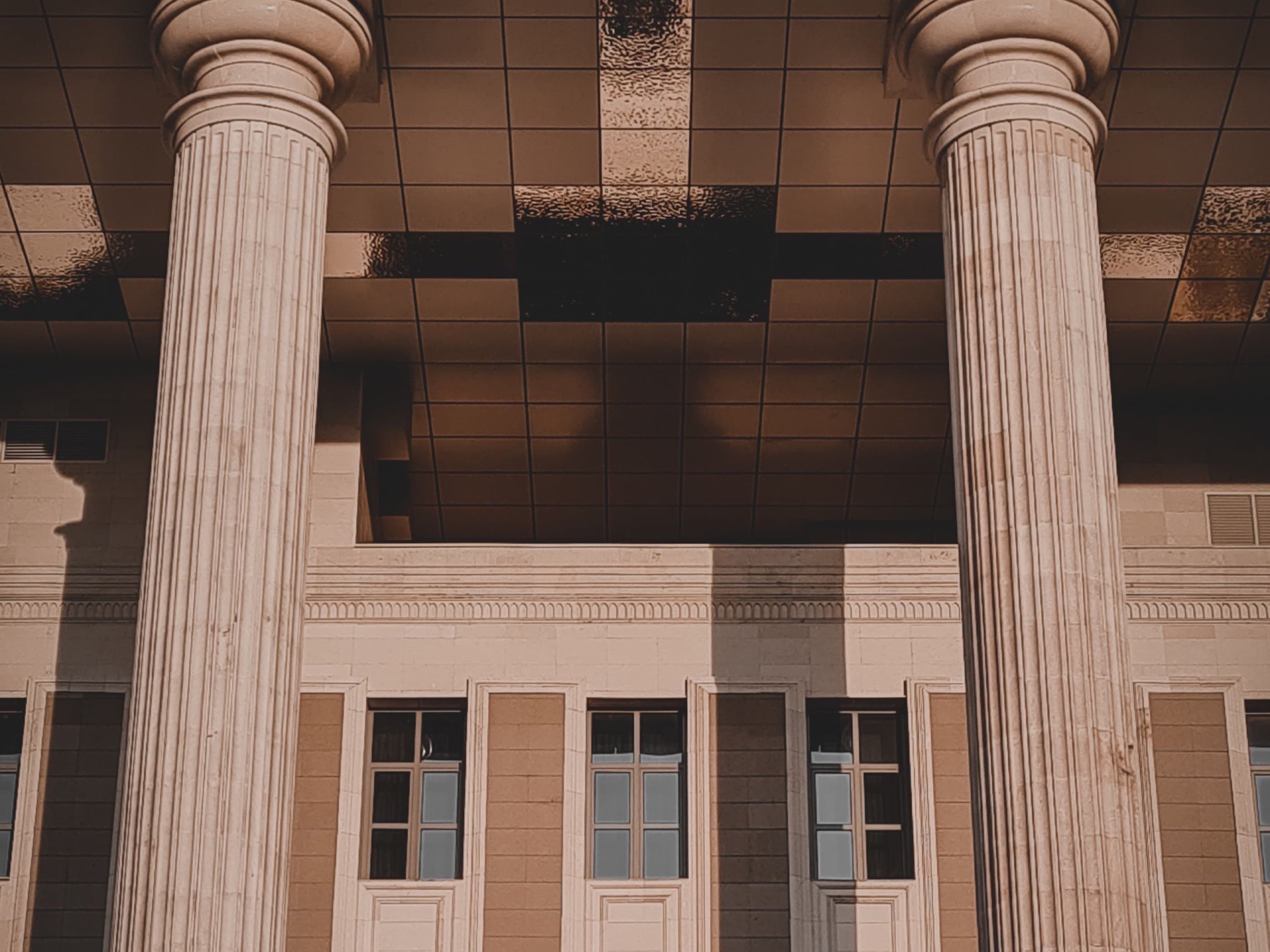 The colonnade of a civic building